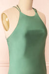Nairobi Green Satin Maxi Dress w/ Open Back | Boutique 1861  side close-up