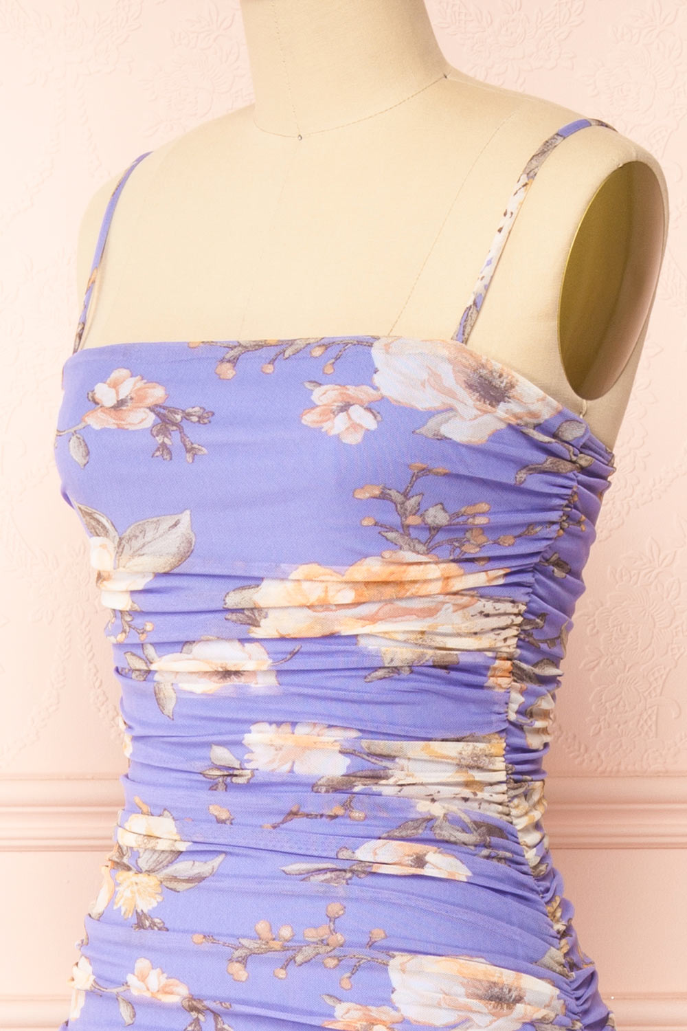 Nalani Bodycon Floral Midi Dress w/ Slit | Boutique 1861 side close-up