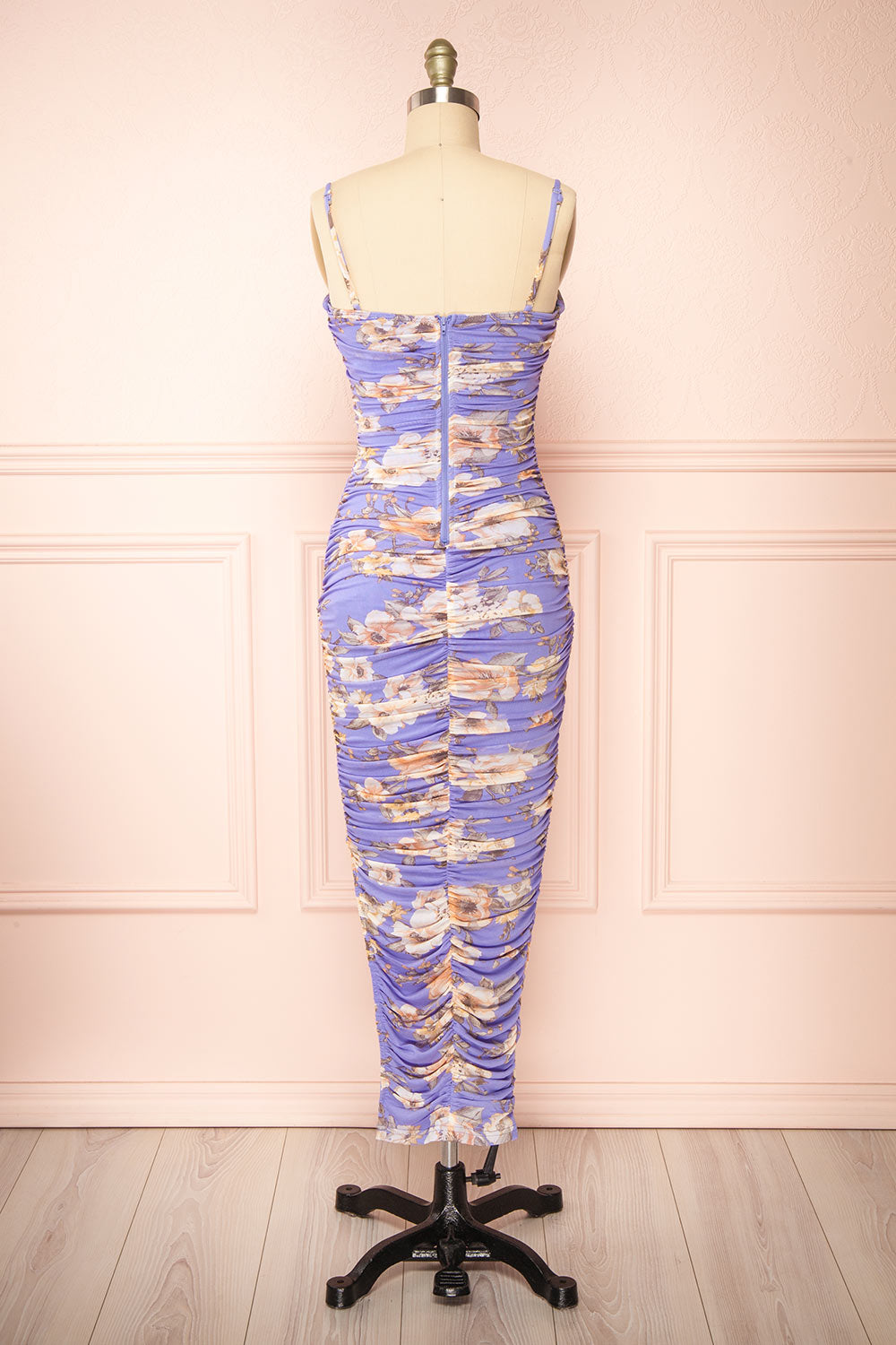 Nalani Bodycon Floral Midi Dress w/ Slit | Boutique 1861 back view