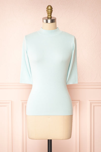 Nalleli Aqua Fitted Mock Top w/ Half Sleeves | Boutique 1861 front view