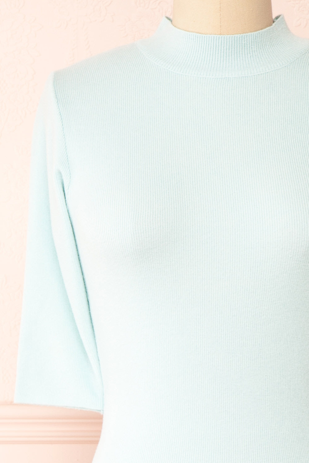 Nalleli Aqua Fitted Mock Top w/ Half Sleeves | Boutique 1861 front close-up