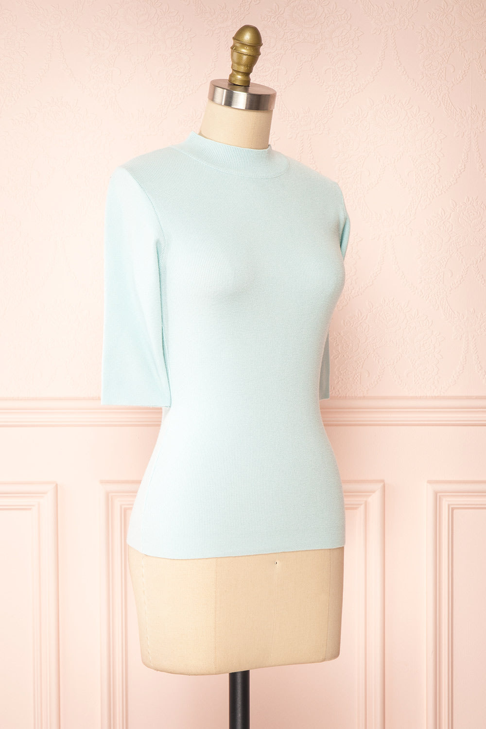 Nalleli Aqua Fitted Mock Top w/ Half Sleeves | Boutique 1861 side view