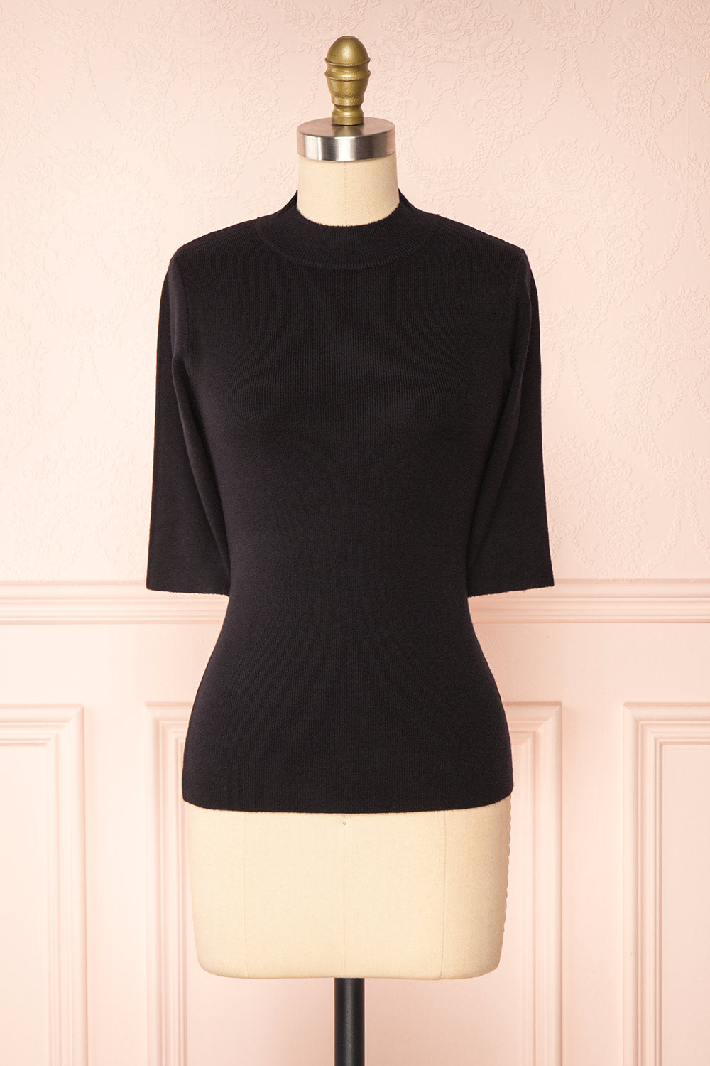 Nalleli Black Fitted Mock Top w/ Half Sleeves | Boutique 1861 front view
