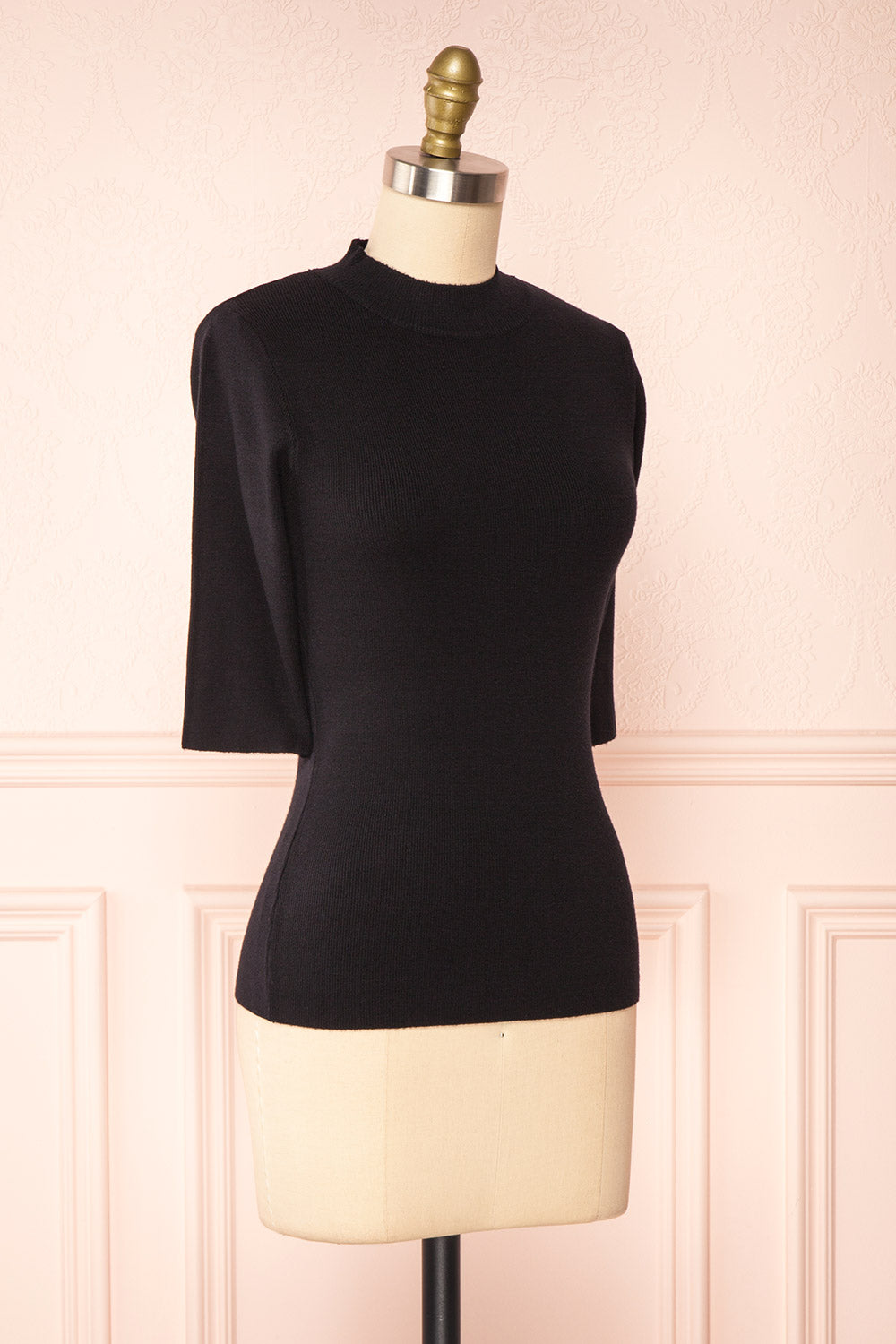 Nalleli Black Fitted Mock Top w/ Half Sleeves | Boutique 1861 side view