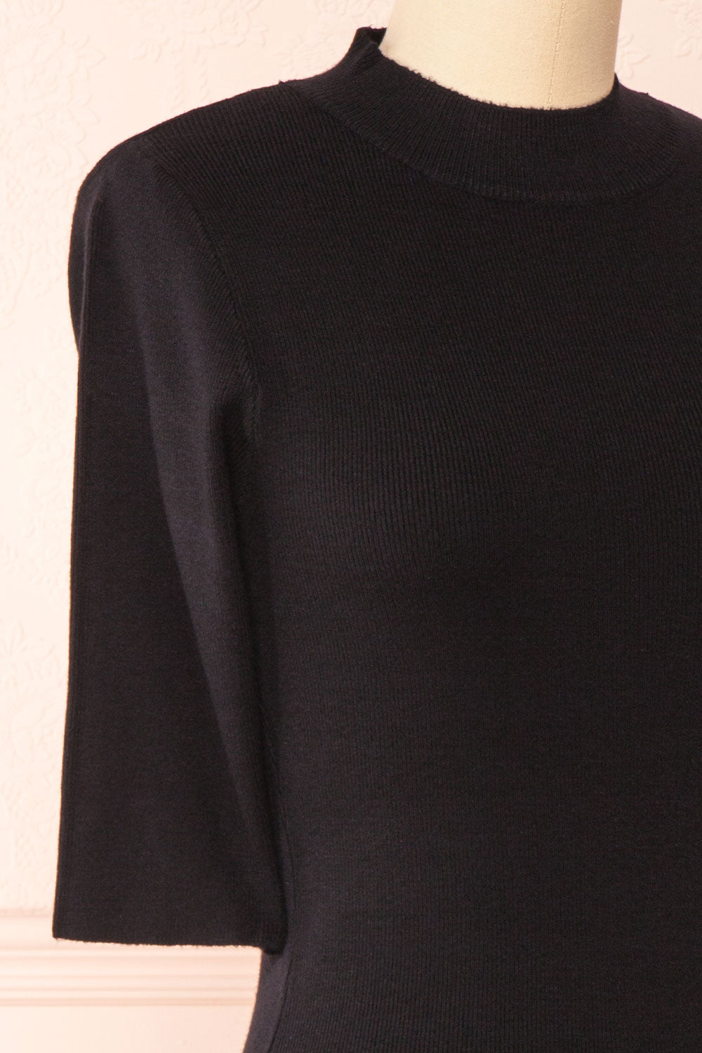 Nalleli Black Fitted Mock Top w/ Half Sleeves | Boutique 1861 side close-up