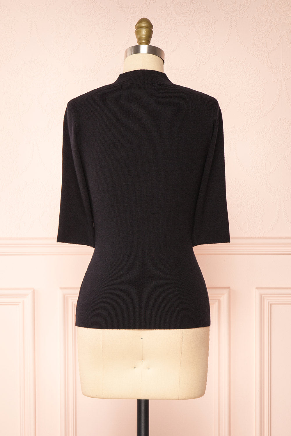 Nalleli Black Fitted Mock Top w/ Half Sleeves | Boutique 1861 back view