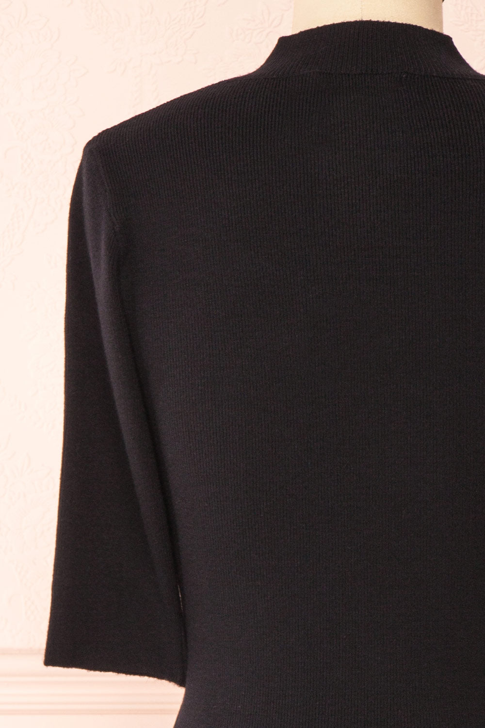 Nalleli Black Fitted Mock Top w/ Half Sleeves | Boutique 1861 back close-up