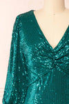 Nallia Emerald Short Sequin Dress | Boutique 1861 front close-up