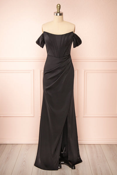 Namie Black Corset Maxi Dress w/ Removable Straps | Boutique 1861 front view