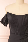 Namie Black Corset Maxi Dress w/ Removable Straps | Boutique 1861 front close-up