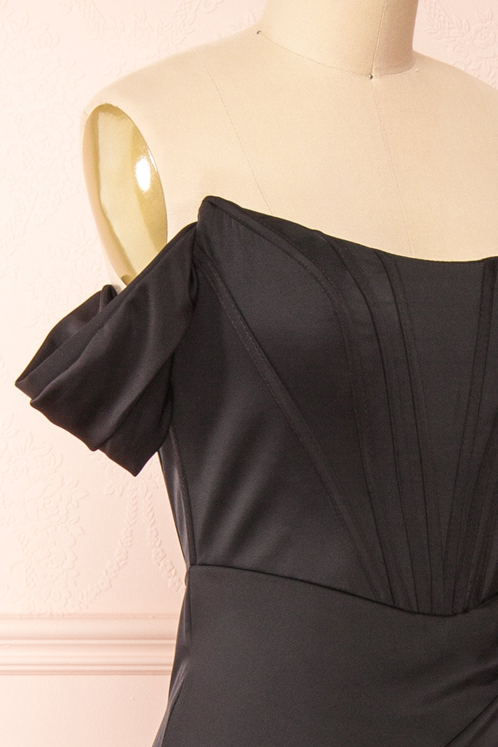 Namie Black Corset Maxi Dress w/ Removable Straps | Boutique 1861 side close-up