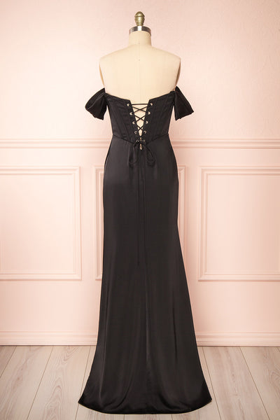 Namie Black Corset Maxi Dress w/ Removable Straps | Boutique 1861 back view