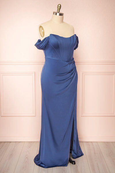 Namie Blue Corset Maxi Dress w/ Removable Straps | Boutique 1861 side plus size