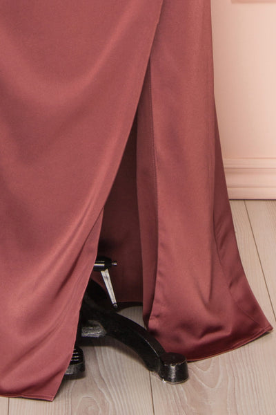 Namie Mauve Corset Maxi Dress w/ Removable Straps | Boutique 1861 bottom close-up