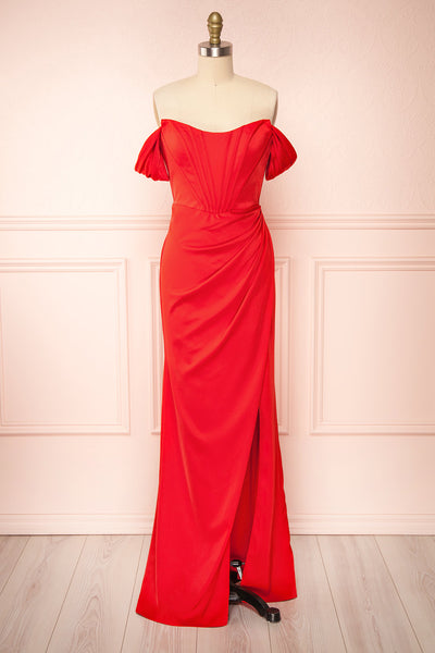 Namie Red Corset Maxi Dress w/ Removable Straps | Boutique 1861 front view