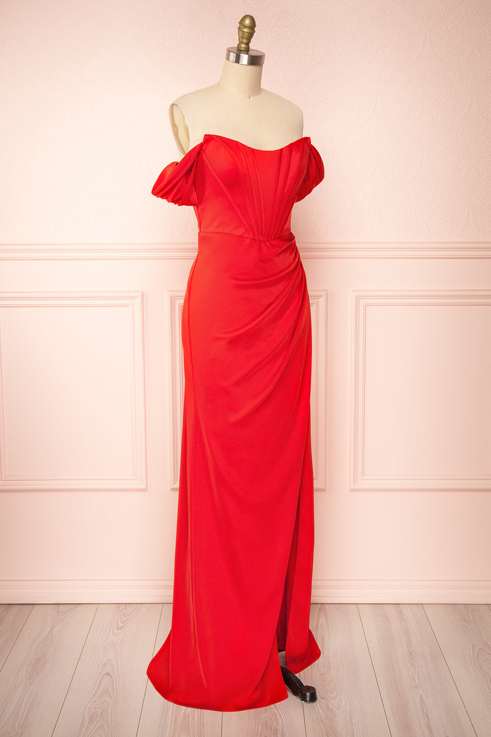 Namie Red Corset Maxi Dress w/ Removable Straps | Boutique 1861 side view