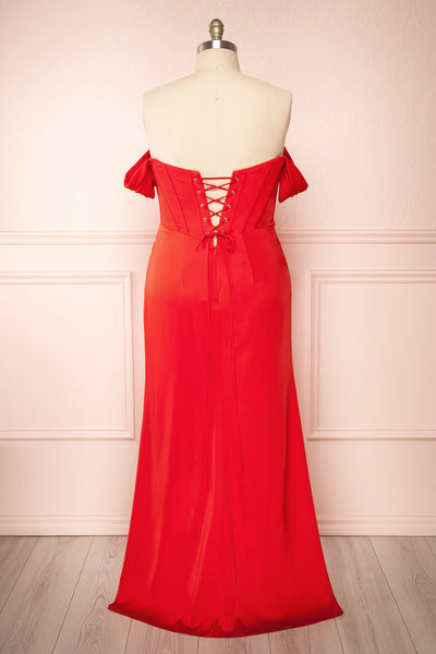 Namie Red Corset Maxi Dress w/ Removable Straps | Boutique 1861 back plus size
