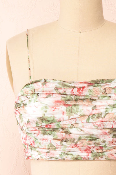 Nanna Pleated Floral Crop Top | Boutique 1861 front close-up