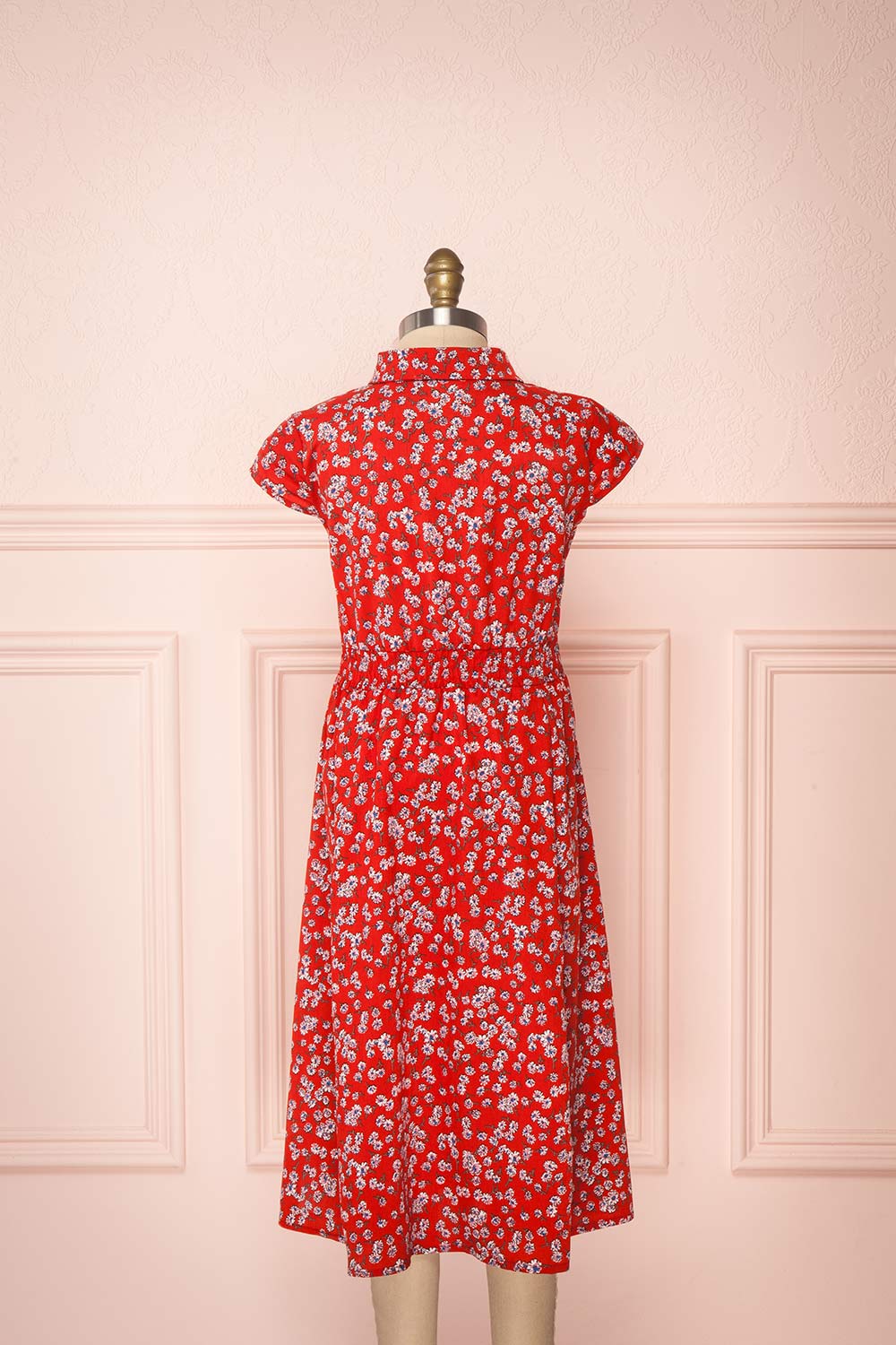 Naoka Mini Red Floral Midi A-Line Dress | Boutique 1861 back view 