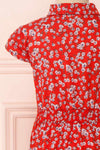 Naoka Mini Red Floral Midi A-Line Dress | Boutique 1861 back close-up
