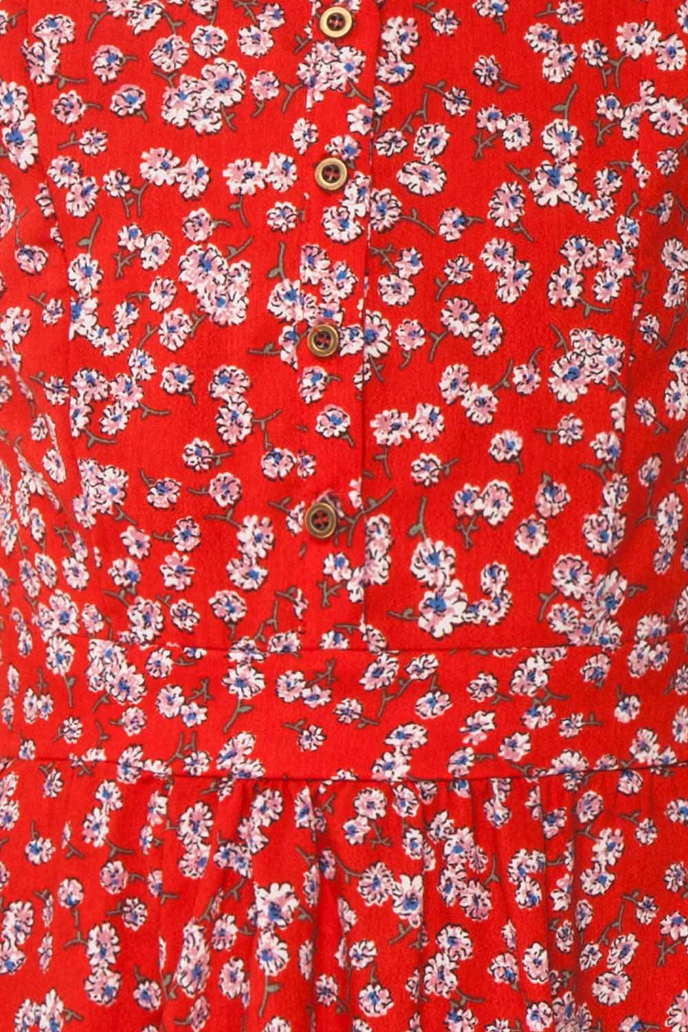 Naoka Mini Red Floral Midi A-Line Dress | Boutique 1861 fabric detail 