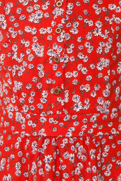 Naoka Mini Red Floral Midi A-Line Dress | Boutique 1861 fabric detail