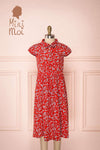 Naoka Mini Red Floral Midi A-Line Dress | Boutique 1861 front view