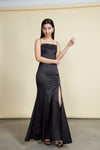 Naomie Black Silky Mermaid Gown with Slit | Boudoir 1861 front on model
