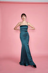 Naomie Emerald Silky Mermaid Gown with Slit | Boudoir 1861 front on model