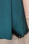 Naomie Emerald Silky Mermaid Gown with Slit | Boudoir 1861 slit close-up