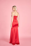 Naomie Red Silky Mermaid Gown with Slit | Boudoir 1861 back on model