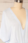 Naousa Blue V-Neck Short Sleeve Dress | La petite garçonne side close up