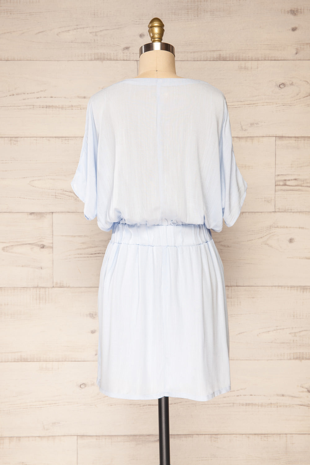 Naousa Blue V-Neck Short Sleeve Dress | La petite garçonne back view