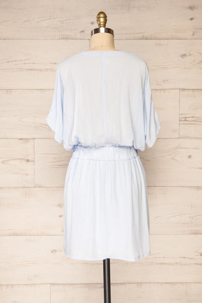 Naousa Blue V-Neck Short Sleeve Dress | La petite garçonne back view