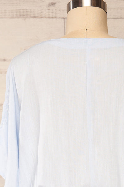 Naousa Blue V-Neck Short Sleeve Dress | La petite garçonne back close up