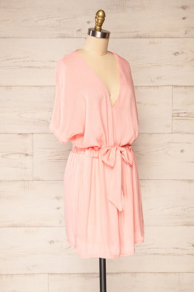 Naousa Pink V-Neck Short Sleeve Dress | La petite garçonne side view