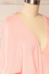 Naousa Pink V-Neck Short Sleeve Dress | La petite garçonne side close up
