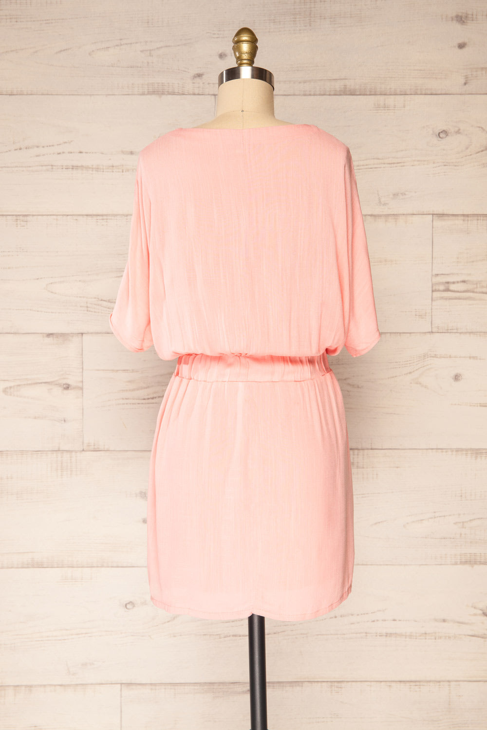 Naousa Pink V-Neck Short Sleeve Dress | La petite garçonne back view