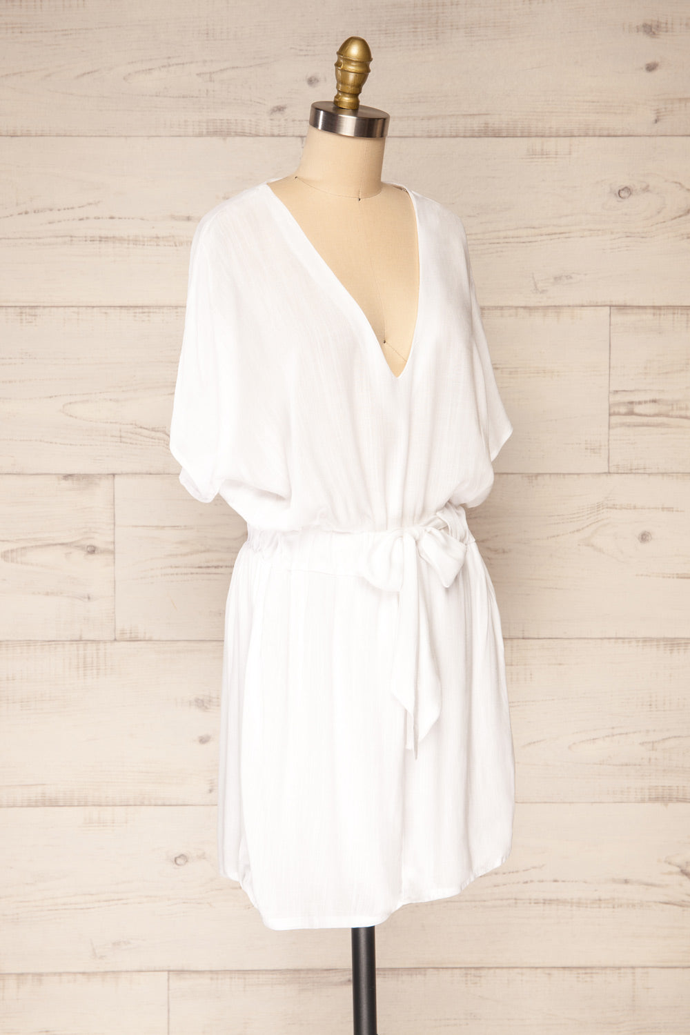 Naousa White V-Neck Short Sleeve Dress | La petite garçonne side view