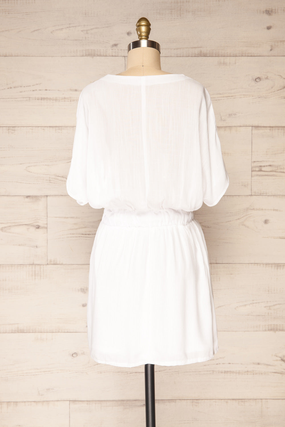 Naousa White V-Neck Short Sleeve Dress | La petite garçonne back view