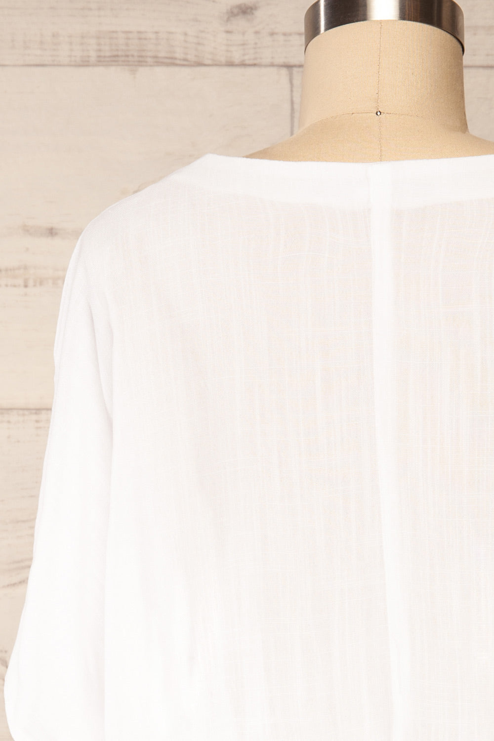 Naousa White V-Neck Short Sleeve Dress | La petite garçonne back close up
