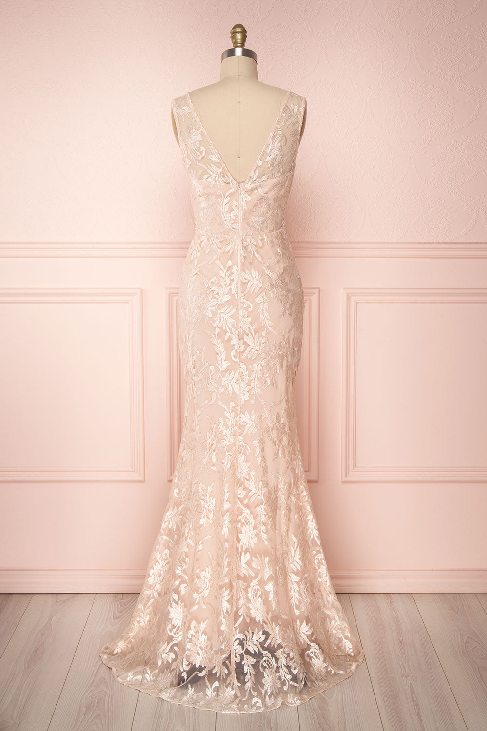 Naoyo Blush | Pink Lace Mermaid Gown w/ Pearls