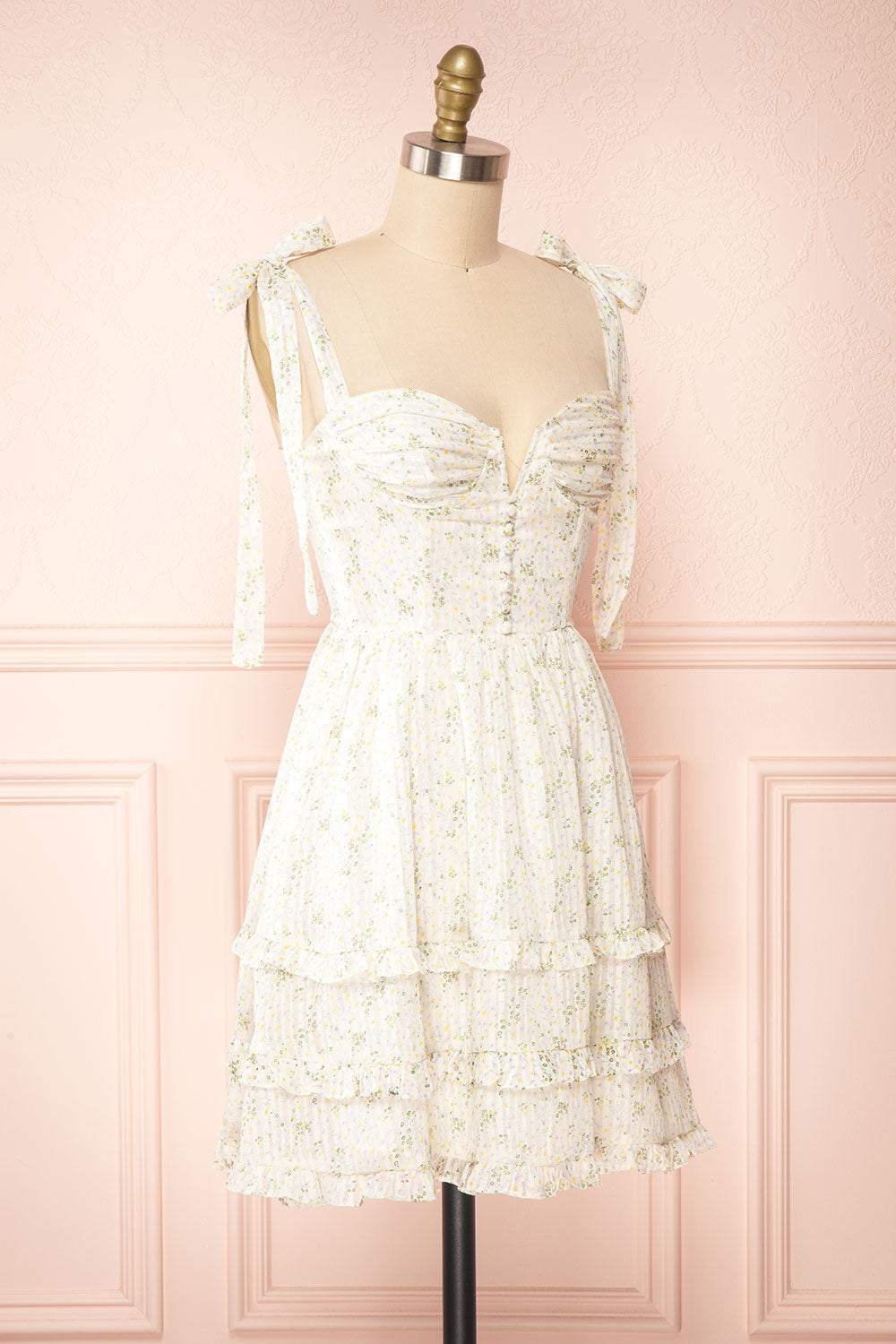Narnia Short Floral Dress w/ Sweetheart Neckline | Boutique 1861 side view
