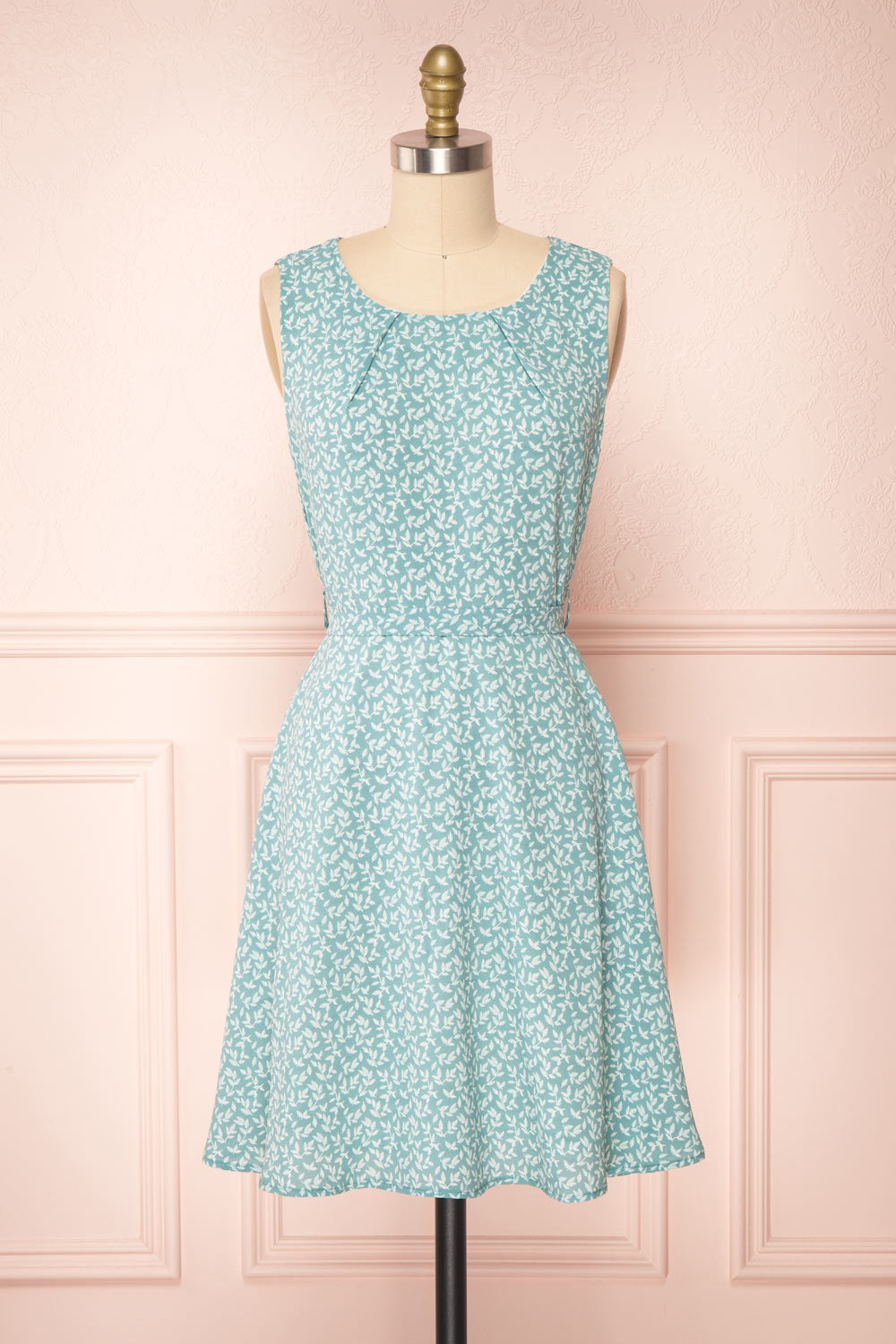 Naroa Mint Patterned Dress A-Line Short Dress | Boutique 1861 front view