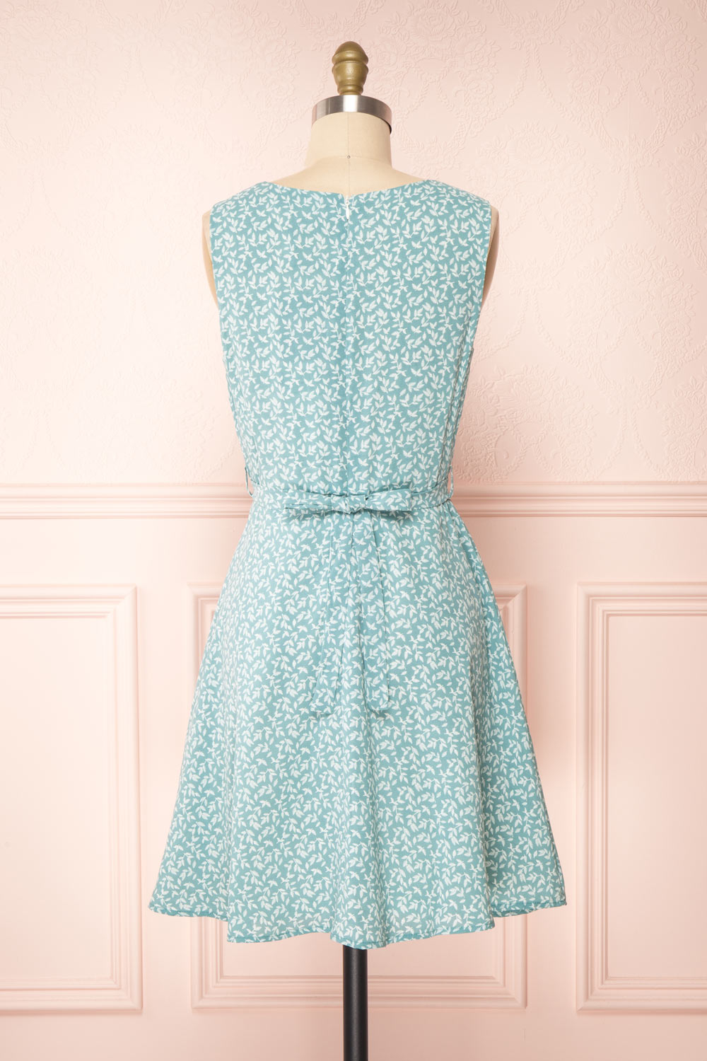 Naroa Mint Patterned Dress A-Line Short Dress | Boutique 1861 back view