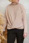 Narol Light Pink Mock Neck Knitted Sweater | La petite garçonne model
