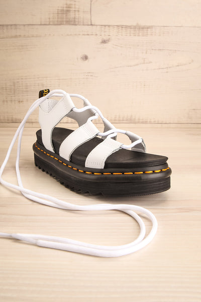 Nartilla White Ankle-Tie Gladiator Sandals | La petite garçonne front view