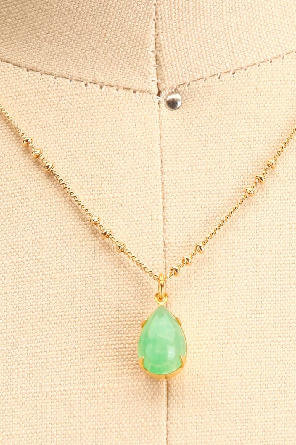 Natalie Dessay Green & Golden Pendant Necklace | La Petite Garçonne close-up