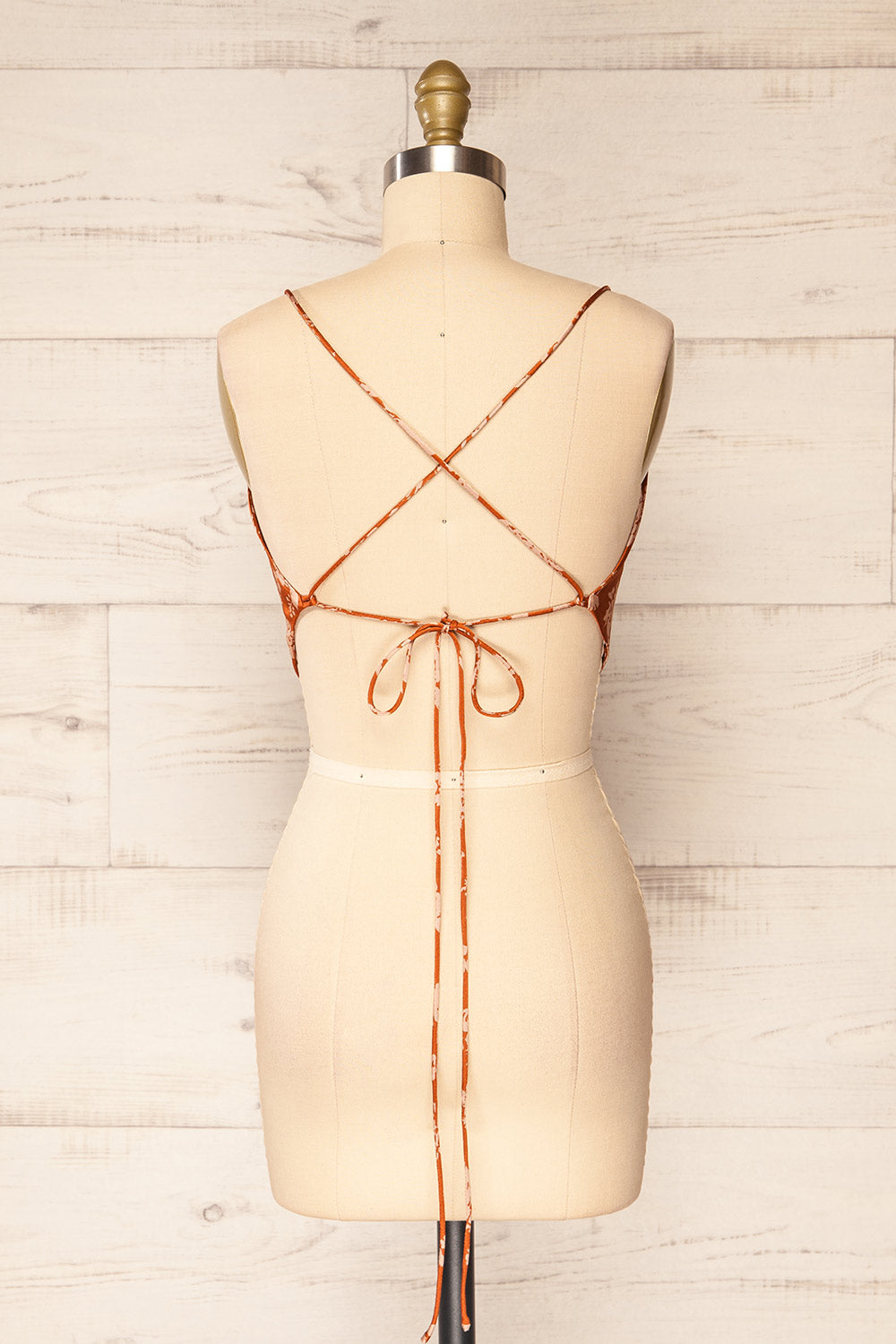 Natey Rust Floral Lace-Up Back Crop Top | La petite garçonne back view