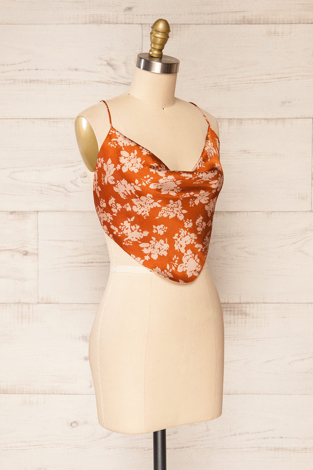 Natey Rust Floral Lace-Up Back Crop Top | La petite garçonne side view